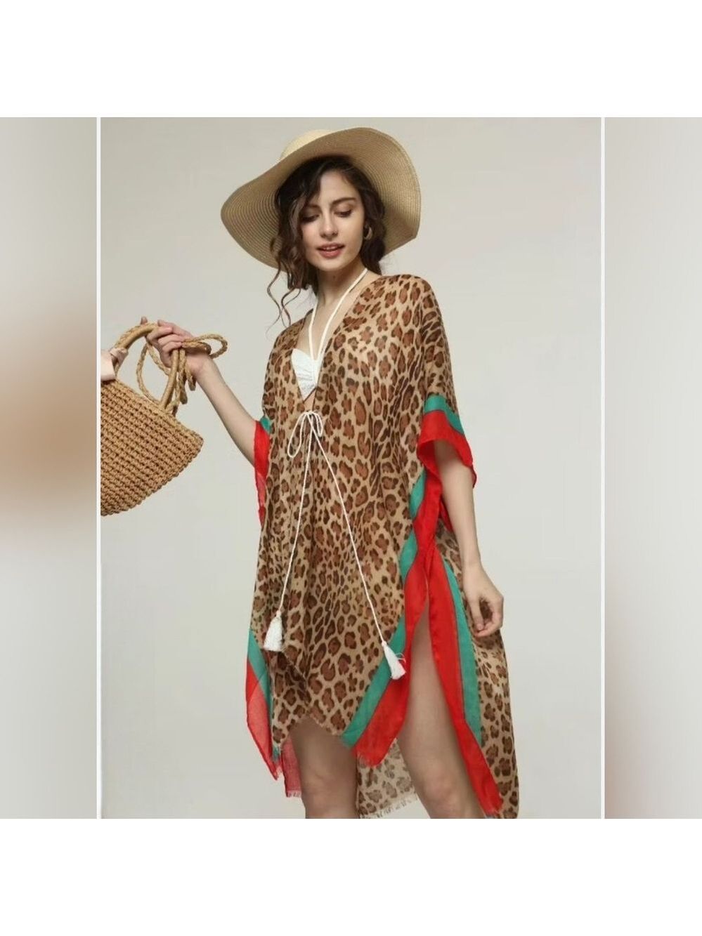 Kollie Moore | Open Front Leopard Print Kimono | Swimsuit CoverUp